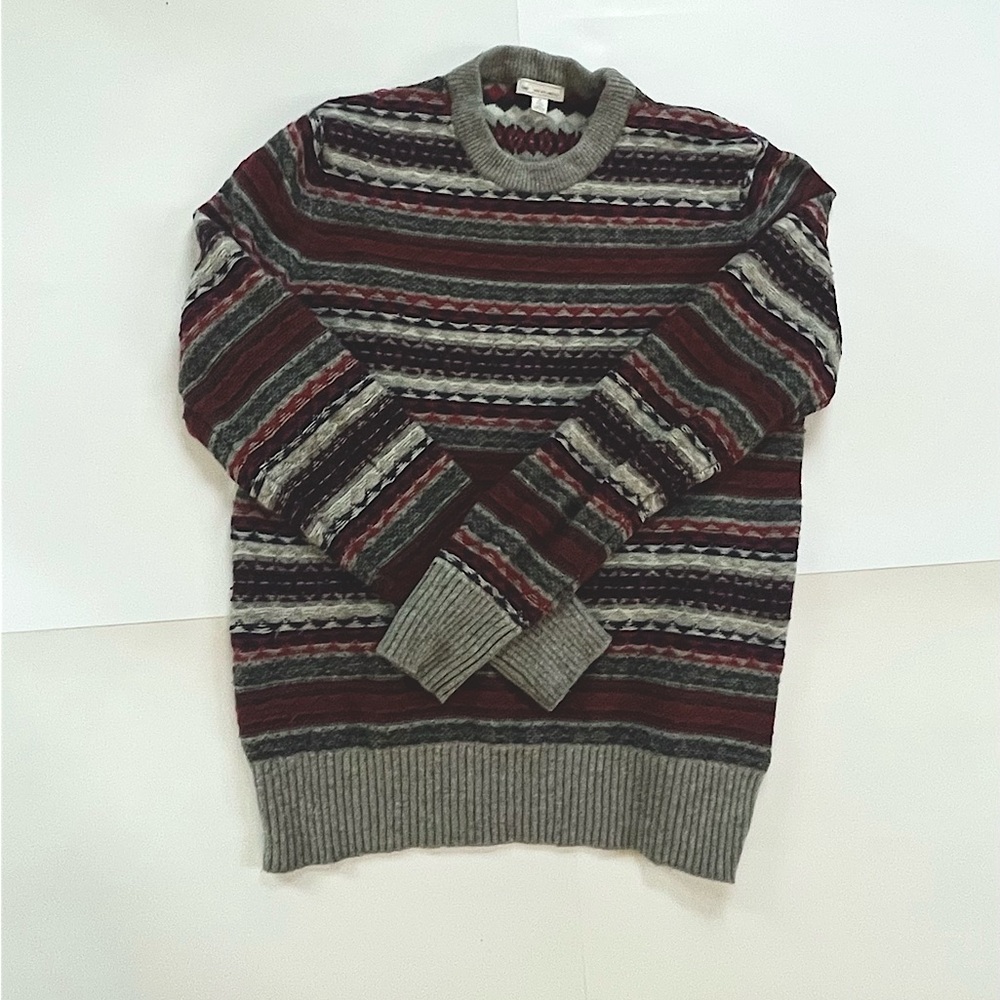 Gap Men’s Lambswool ski Sweater Medium Navy Red Fair Isle Crewneck M vintage